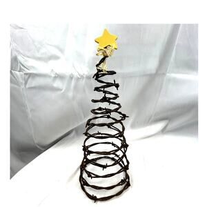 Barbed Wire Christmas Tree 4.5" base with 12" high with yellow star  handmade